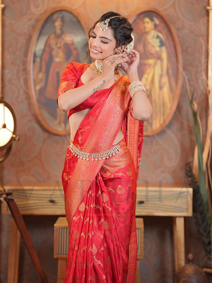 Posh Red Banarasi Satin Silk