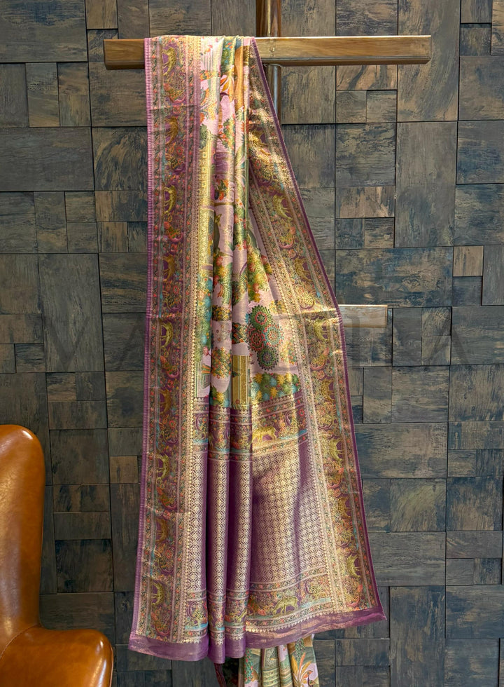 Lilac Mughal Motif Banarasi Katan Silk Saree with Tissue Blouse