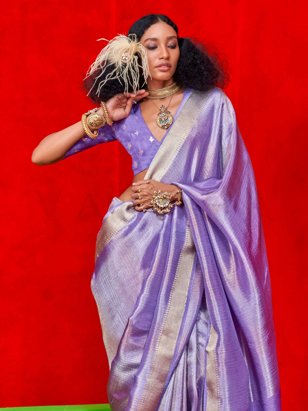 Lavender Purple Banarasi Tissue Silk Saree with Viscose Zari Weave