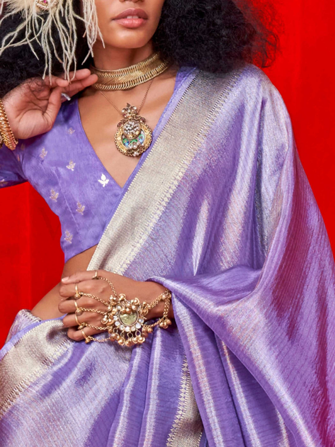 Lavender Purple Banarasi Tissue Silk Saree with Viscose Zari Weave