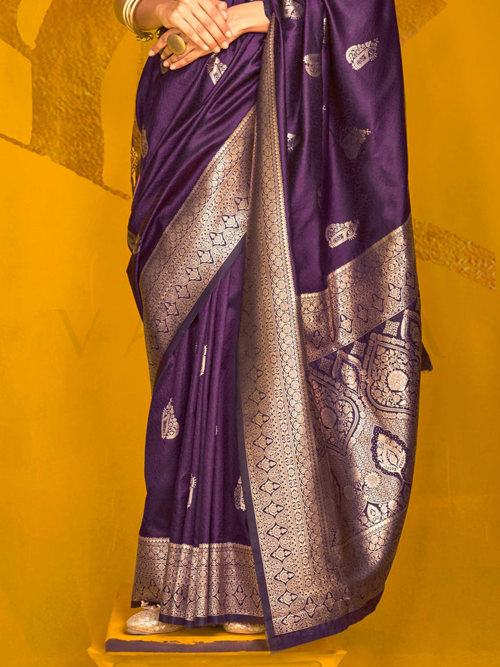 Royal Purple Satin Silk Saree with Woven Zari Work