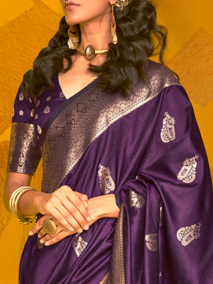 Royal Purple Satin Silk Saree with Woven Zari Work