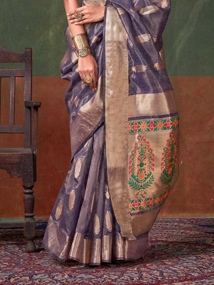 Lilac Paithani Banarasi Tissue Silk Saree with Zari