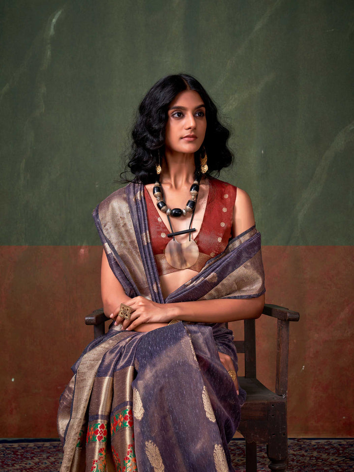 Lilac Paithani Banarasi Tissue Silk Saree with Zari