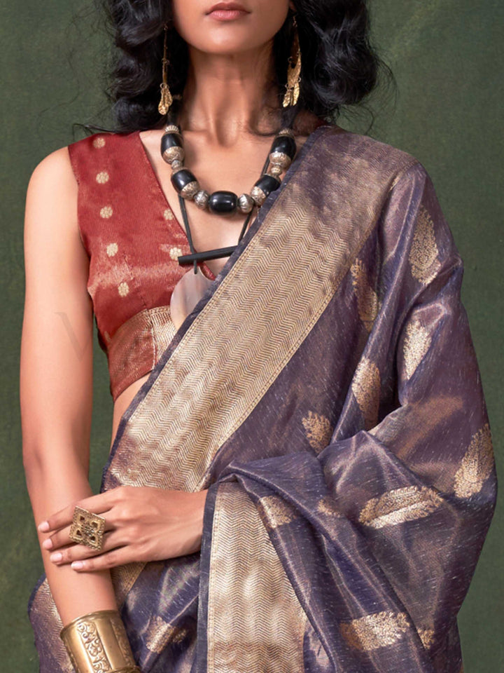 Lilac Paithani Banarasi Tissue Silk Saree with Zari