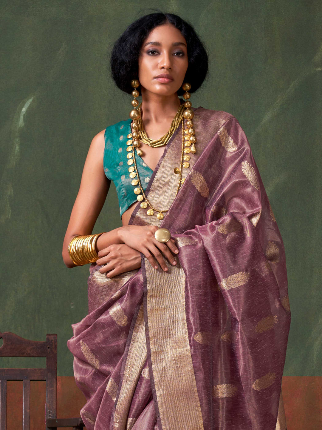 Plum Purple Paithani Banarasi Tissue Silk Saree with Zari