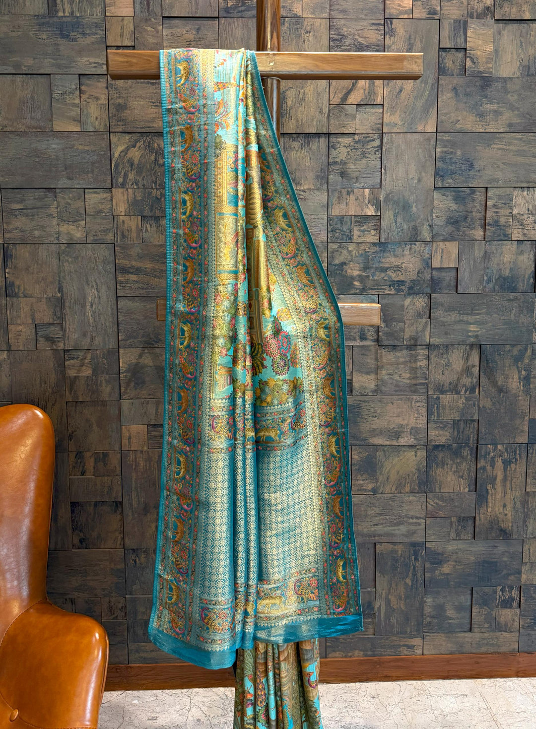 Sky Blue Mughal Motif Banarasi Katan Silk Saree with Tissue Blouse