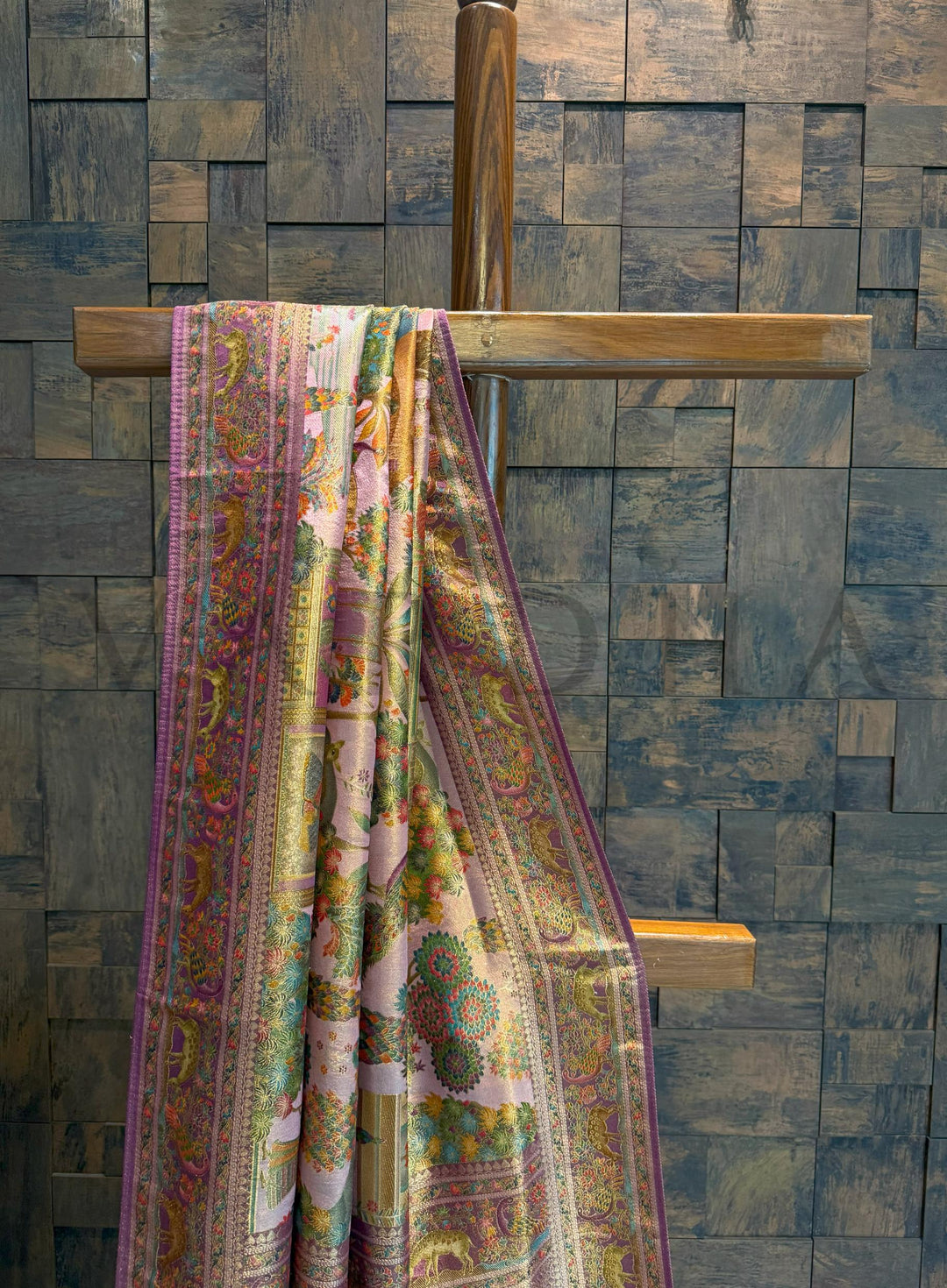 Lilac Mughal Motif Banarasi Katan Silk Saree with Tissue Blouse