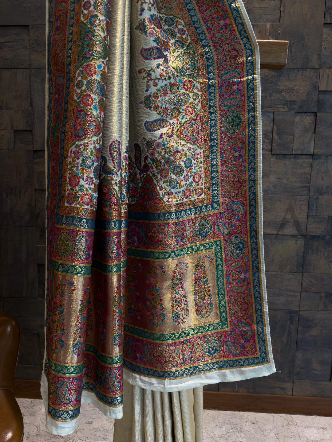 Cream Banarasi Katan Silk Saree with Zari Peacock Motifs and Paisley Pallu