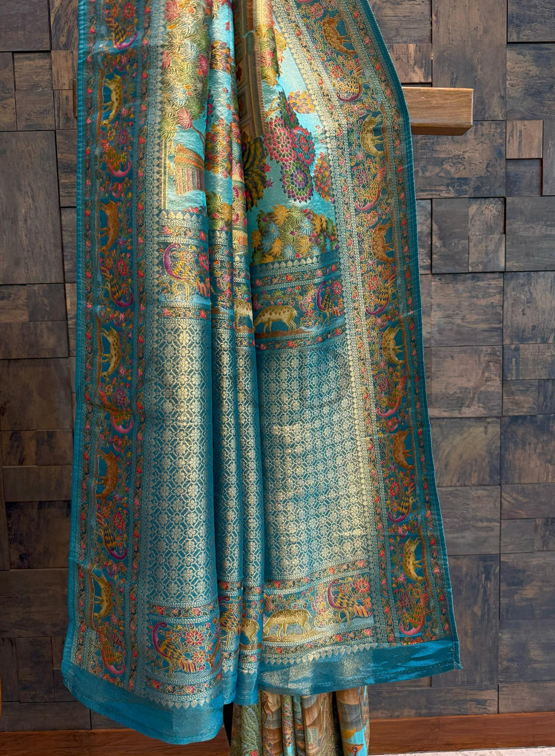 Sky Blue Mughal Motif Banarasi Katan Silk Saree with Tissue Blouse