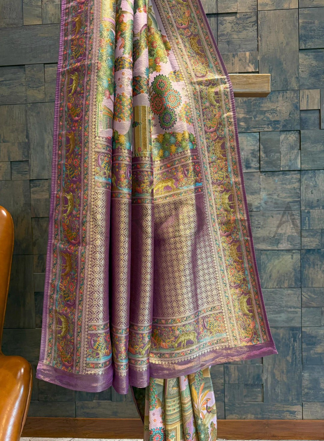 Lilac Mughal Motif Banarasi Katan Silk Saree with Tissue Blouse