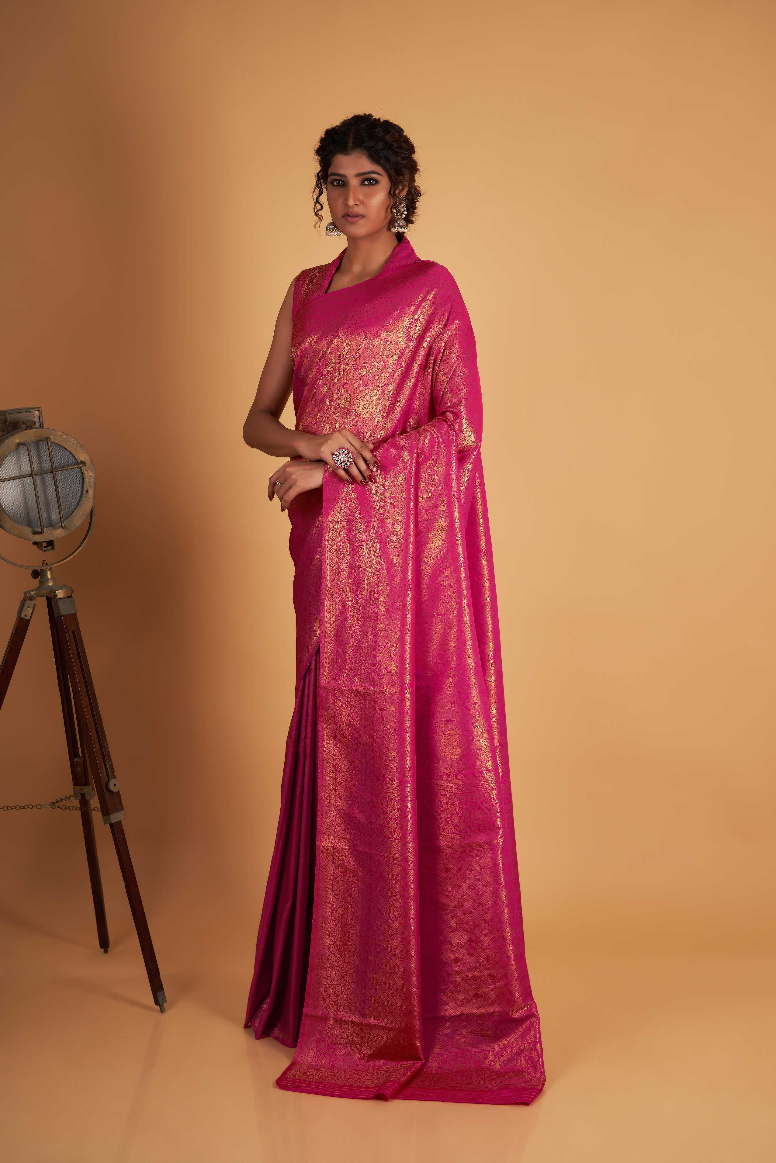 Pink Gold Zari Kanjeevaram Saree House of Vardha