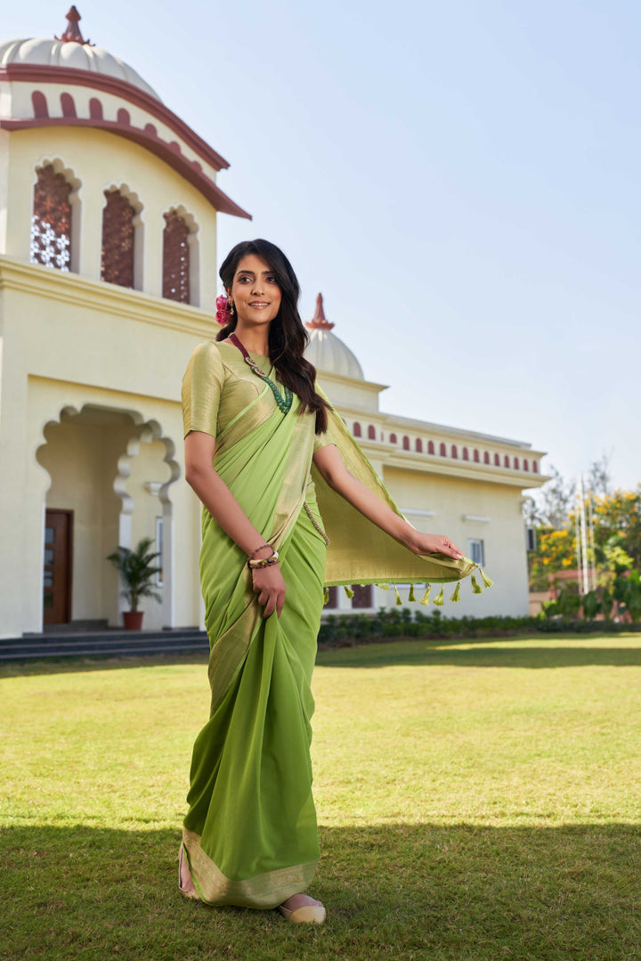 Fusion Green Feather Soft Saree