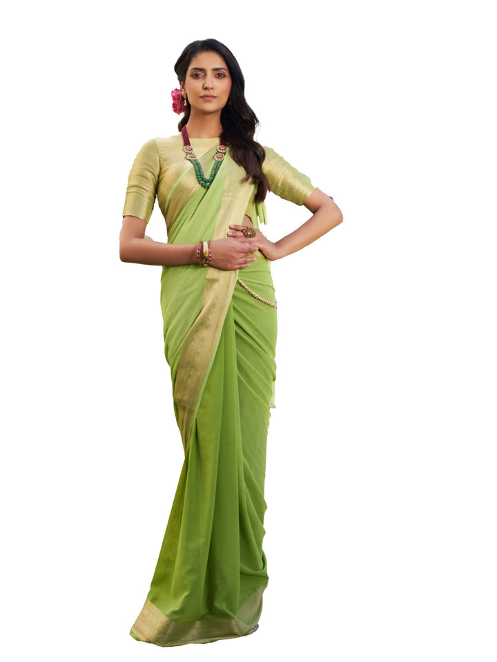 Fusion Green Feather Soft Saree