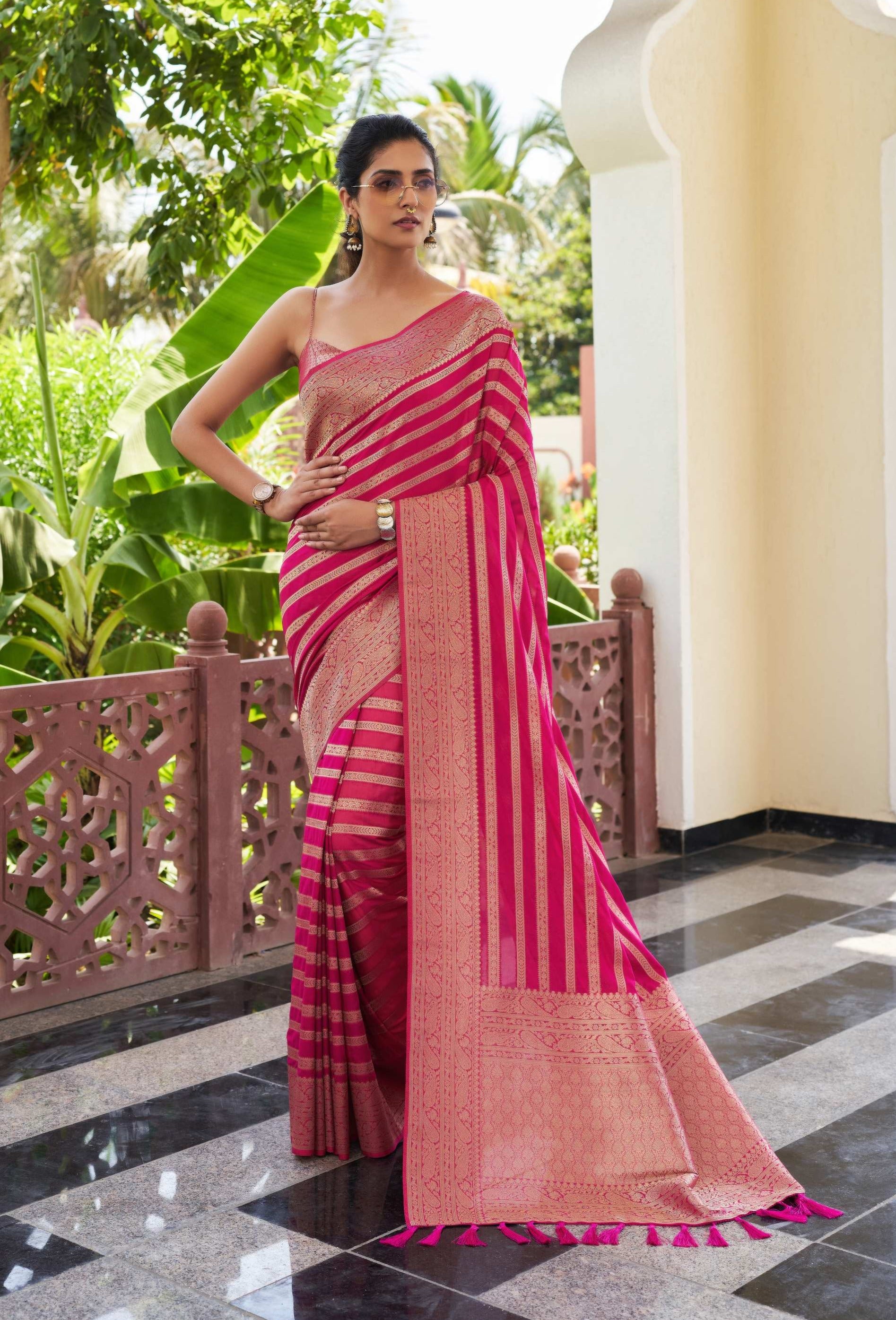 Strawberry Pink Feather Soft Saree - House of Vardha
