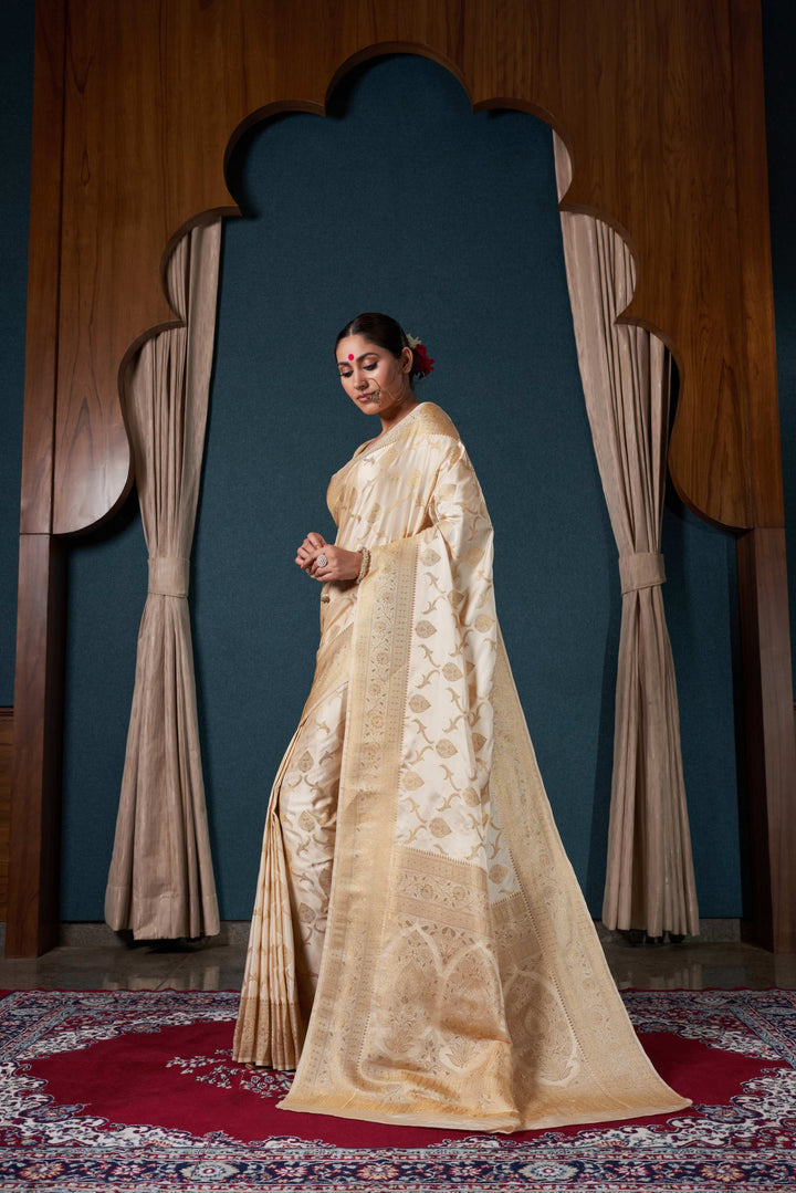 Shriya Pilgaonkar in Pearl White Banarasi Satin Silk