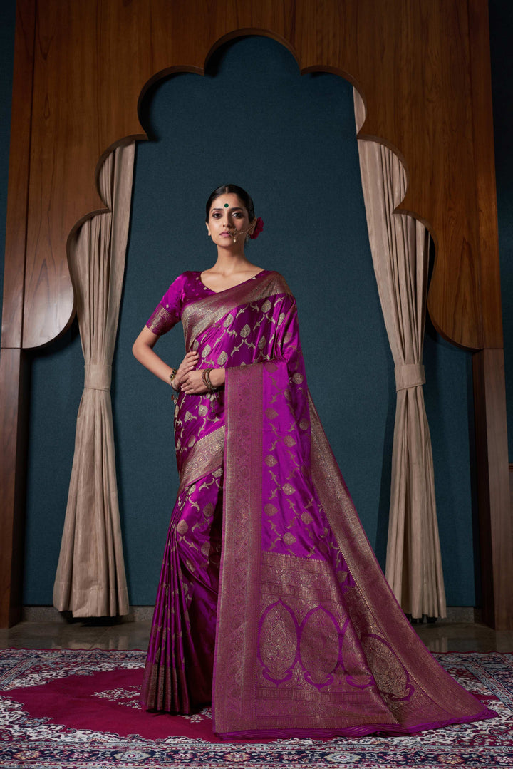 Plum Purple Banarasi Satin Silk