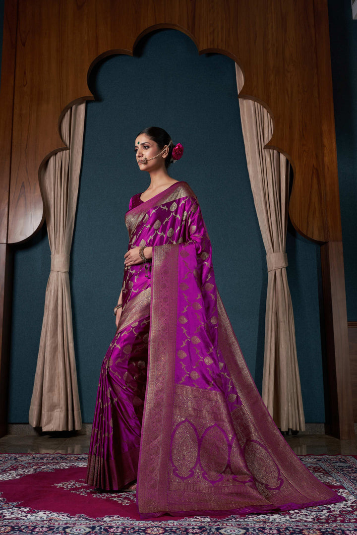 Plum Purple Banarasi Satin Silk
