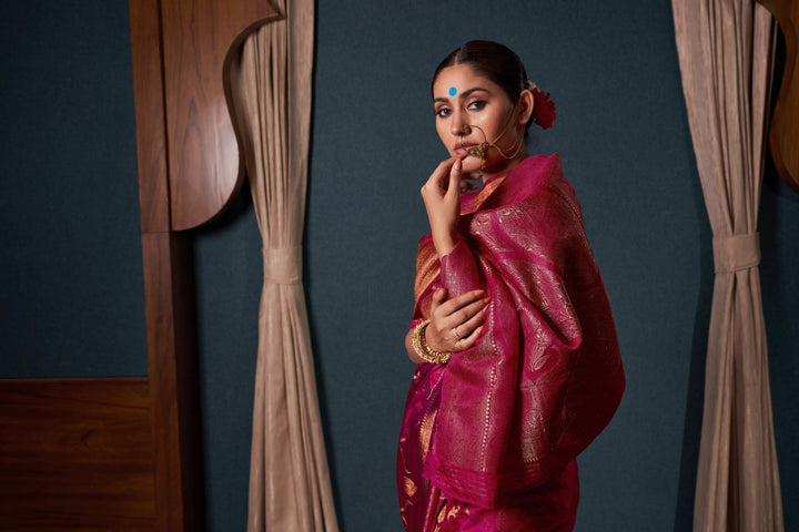 Swati Rathi in Barbie Pink Banarasi Satin Silk