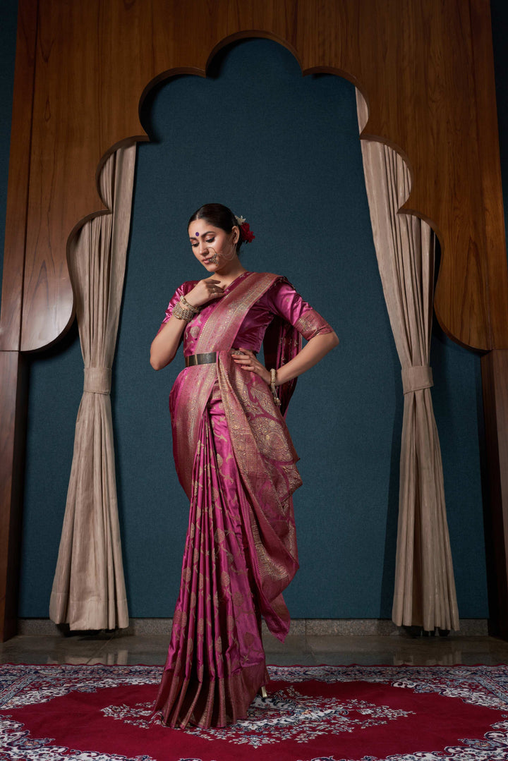 Rouge Pink Banarasi Satin Silk