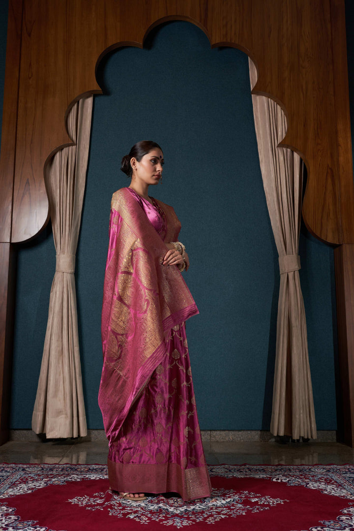 Rouge Pink Banarasi Satin Silk