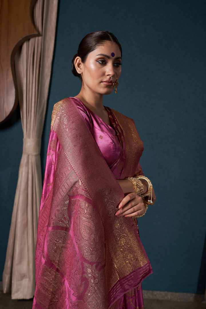Rouge Pink Banarasi Satin Silk