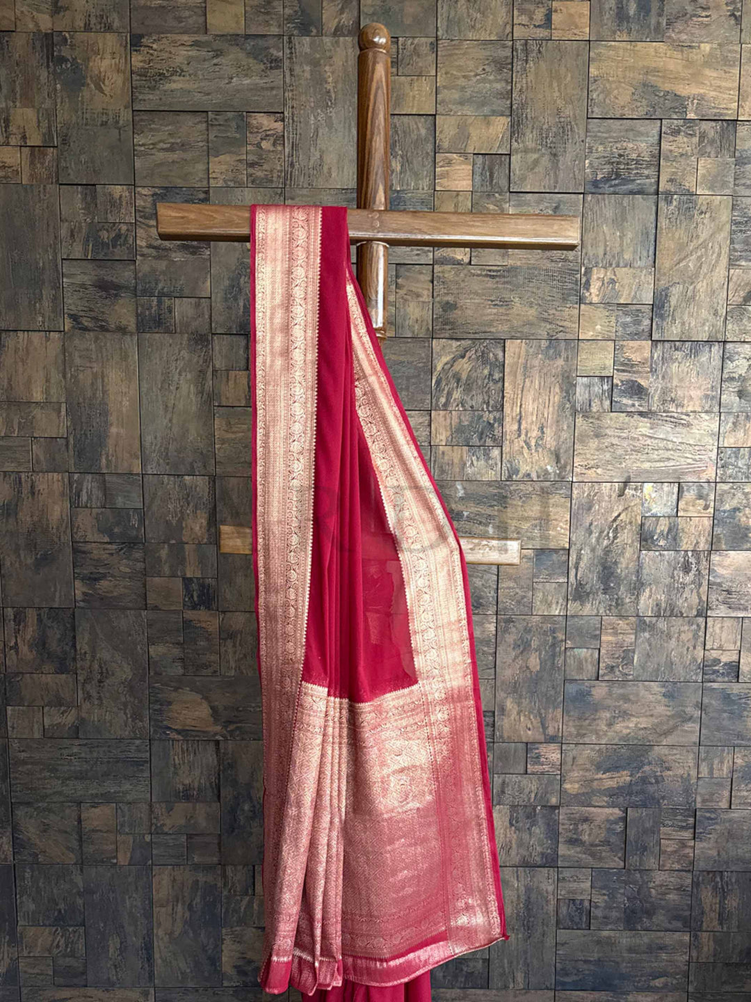 Maroon Georgette Feather Soft Saree with Gold Zari Work