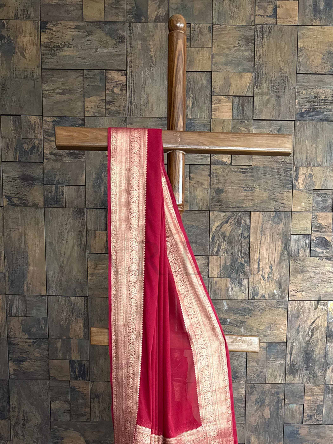 Maroon Georgette Feather Soft Saree with Gold Zari Work