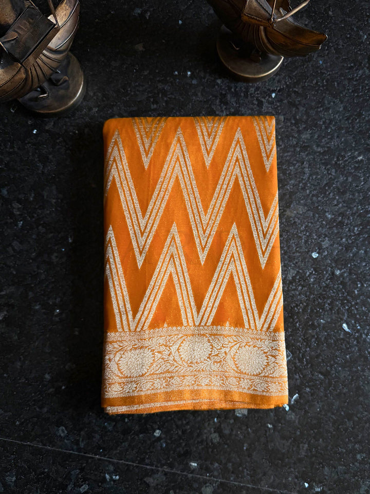 Daytime saree in mustard georgette for rituals and religious functions