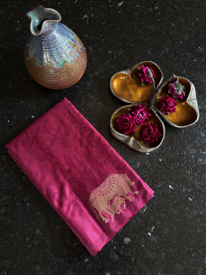 Housewarming gift saree in satin with soft rose tone and border