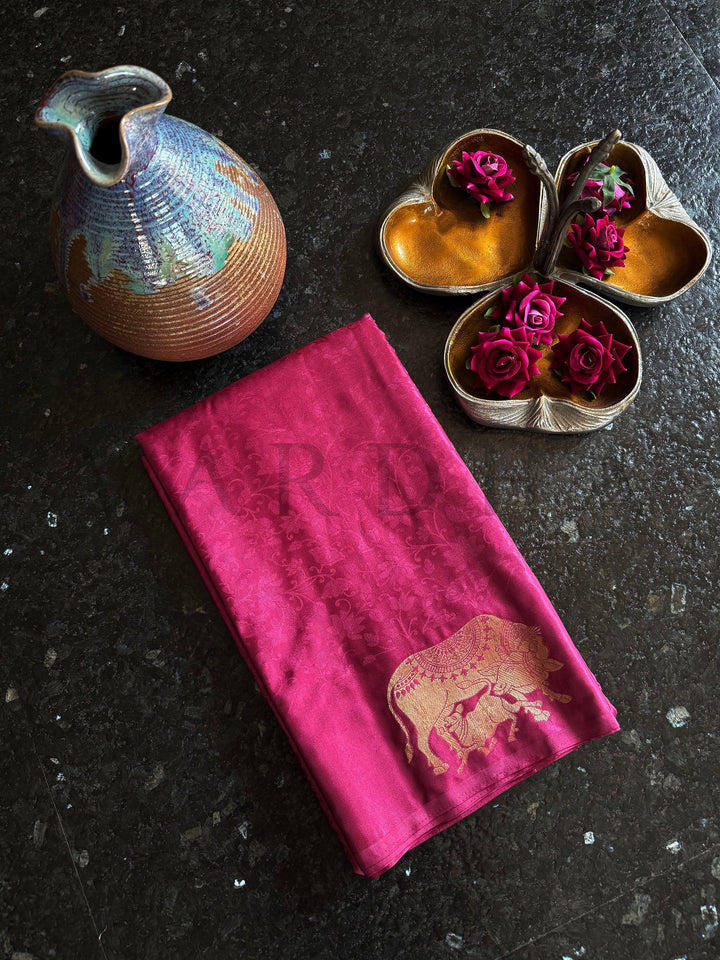 Unstitched blouse included satin saree in dusty rose and rose gold