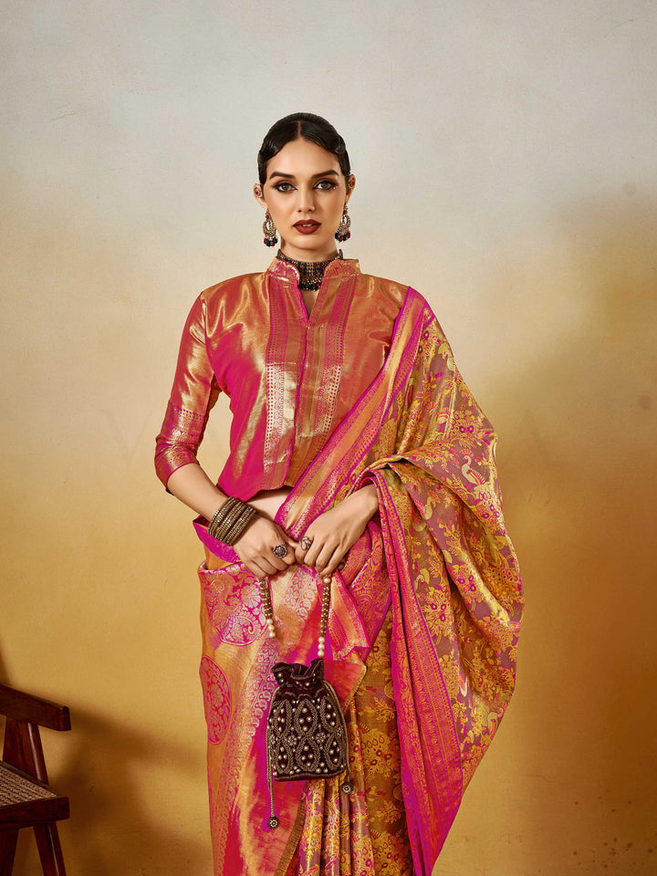 Banarasi Sarees Satin Silk Sarees Purple Wedding Rituals Wedding Magenta Dharmavaram Magenta Gold