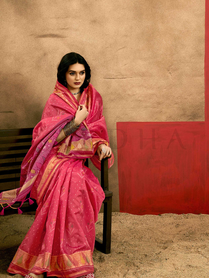 Banarasi Sarees Silk Sarees Pink Festive Vows Wedding Pink Krystal ARTICLE Crimson Pink Burnt Orange