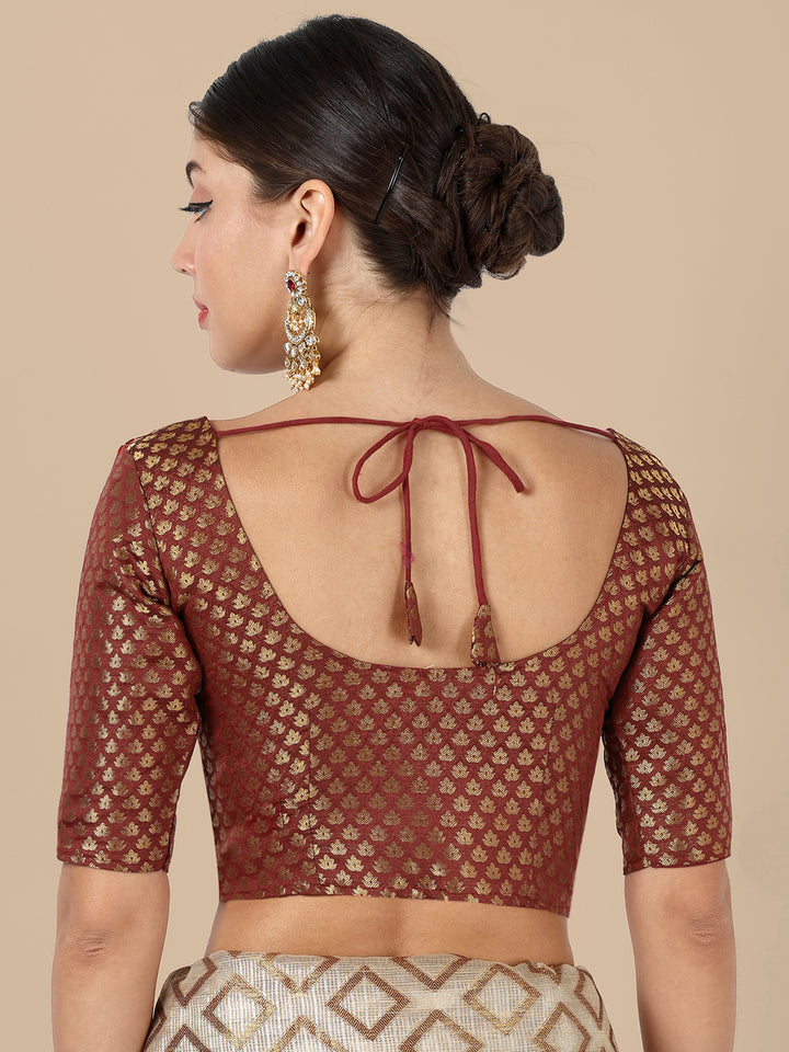Maroon Round Neck Brocade Blouse