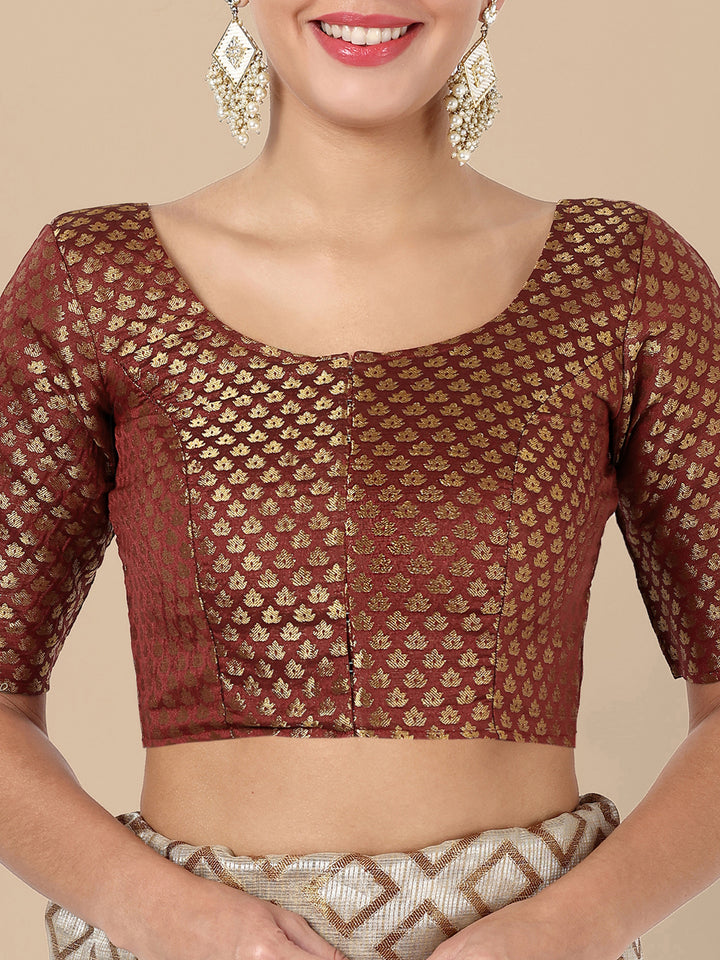 Maroon Round Neck Brocade Blouse