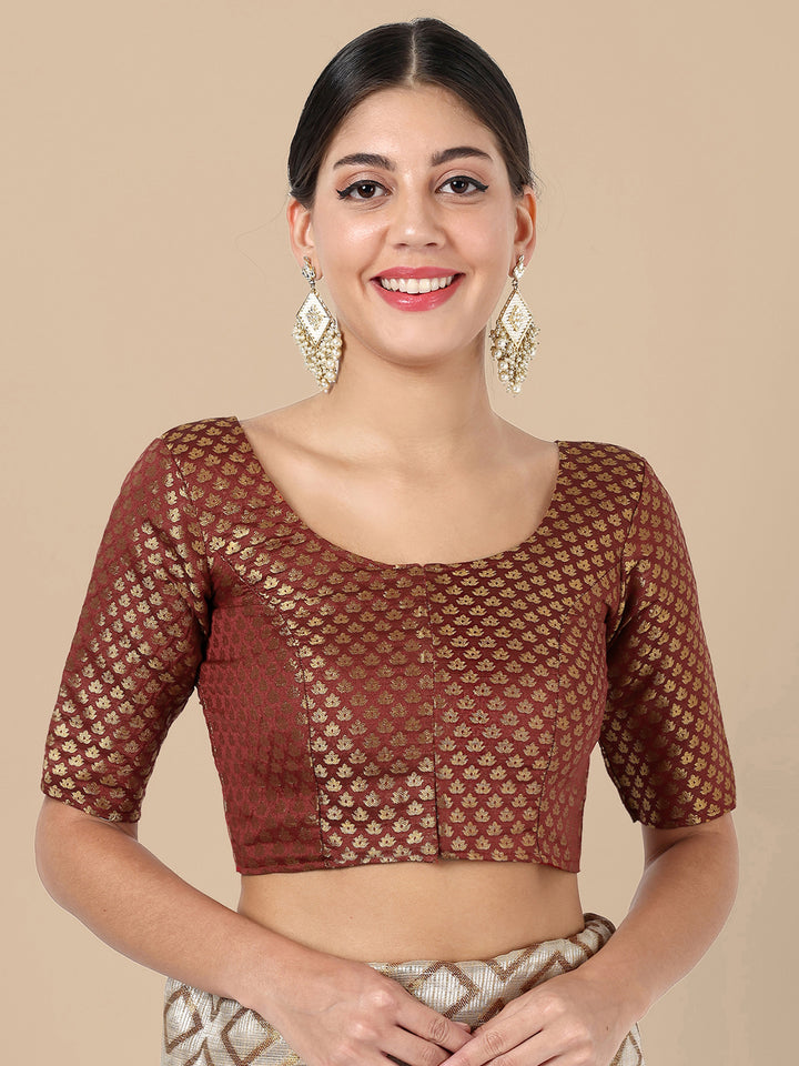Maroon Round Neck Brocade Blouse