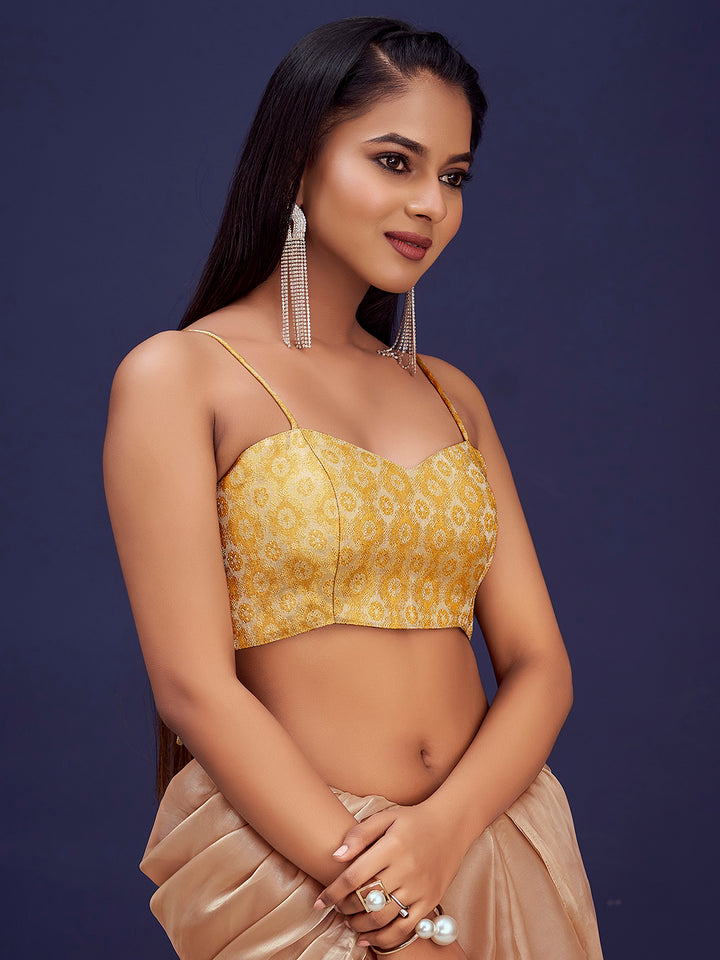 Cream Sweetheart Neck Sleeveless Padded Blouse with Gold Zari