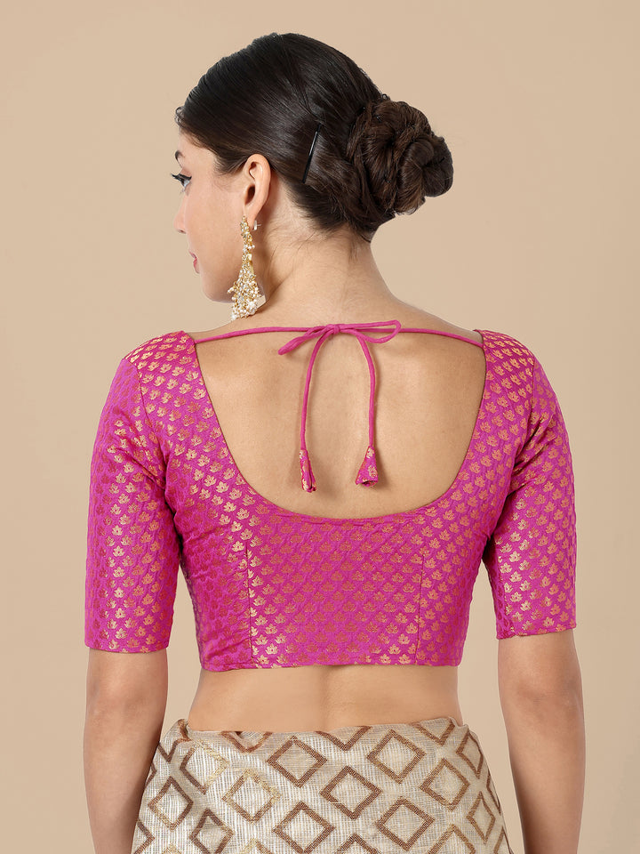 Hot Pink Round Neck Brocade Blouse