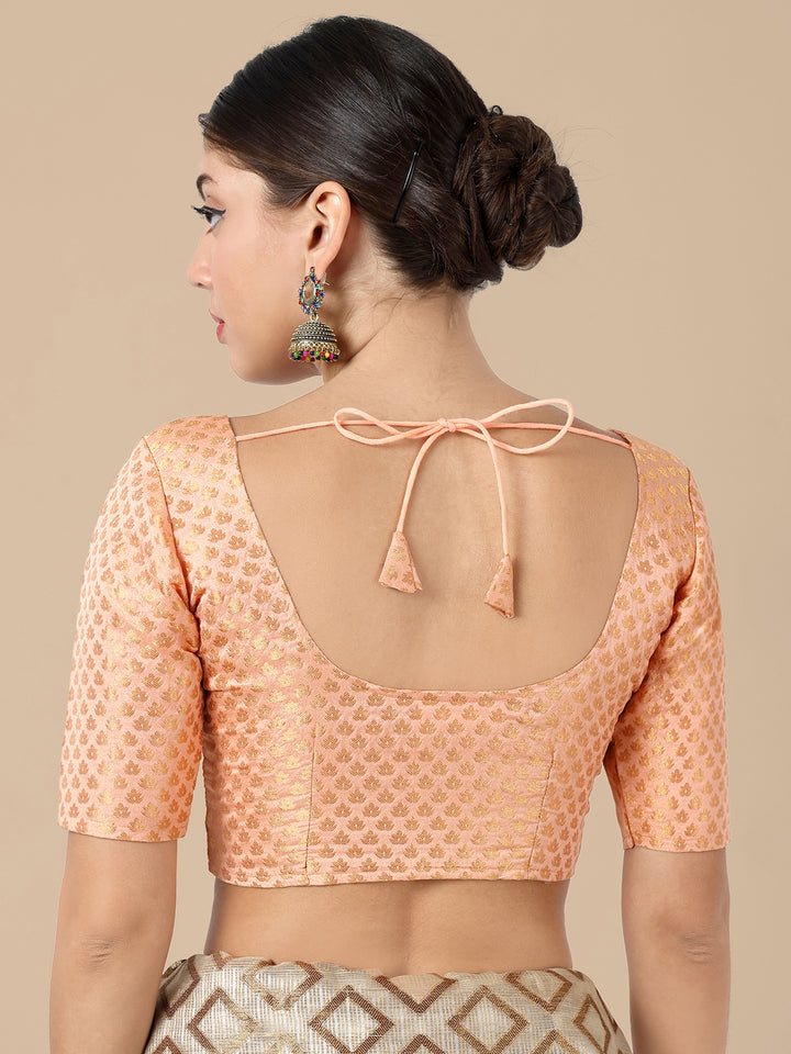 Peach Round Neck Brocade Blouse