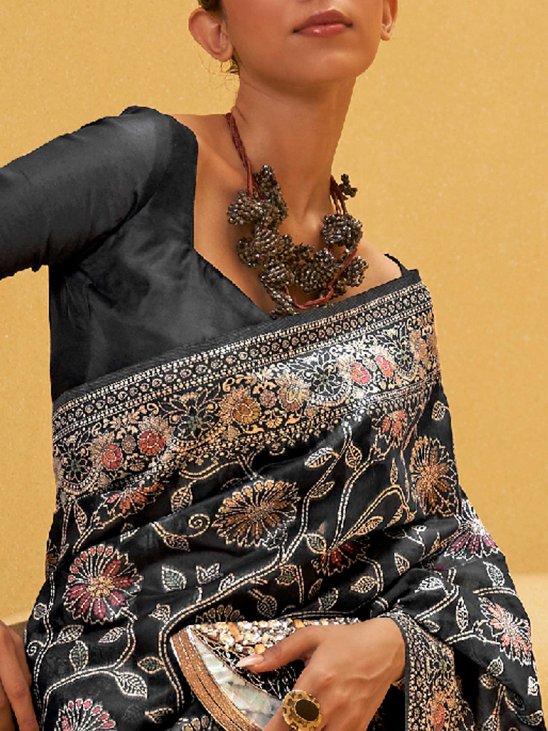 Classic Black Saree, Lucknowi Chikankari Saree, Wedding Saree, Chikankari Weaving Saree, Designer Saree, Party Wear Saree, Elegant Black Saree, Luxury Saree, Traditional Indian Saree, Ethnic Wear Saree