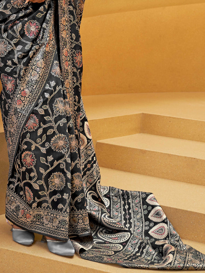 Sarees, Lucknowi Saree, Chikankari Saree, Designer Saree, Wedding Saree, Party Wear Saree, Luxury Saree, Ethnic Wear, Handwoven Saree Buy Classic Black Lucknowi Chikankari Weaving Saree – Elegant Party Wear Saree