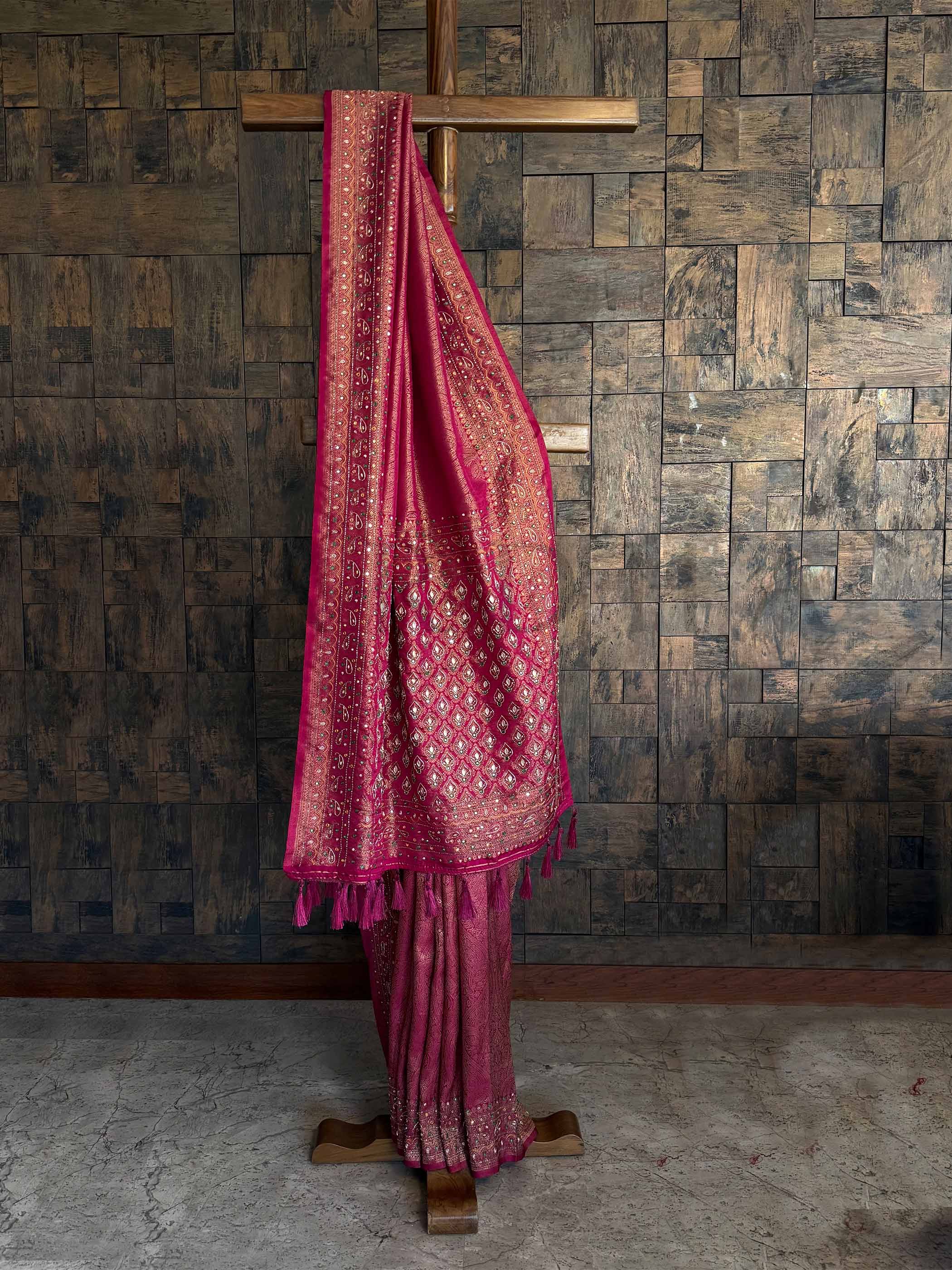 Rani Pink Kanchipuram Silk Saree with Golden Zari Work