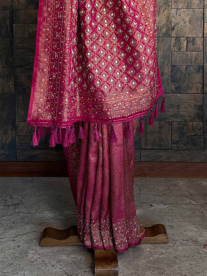 Pink-Golden Zari Kanjeevaram Silk Saree with Exquisite Handwork & Regal Elegance