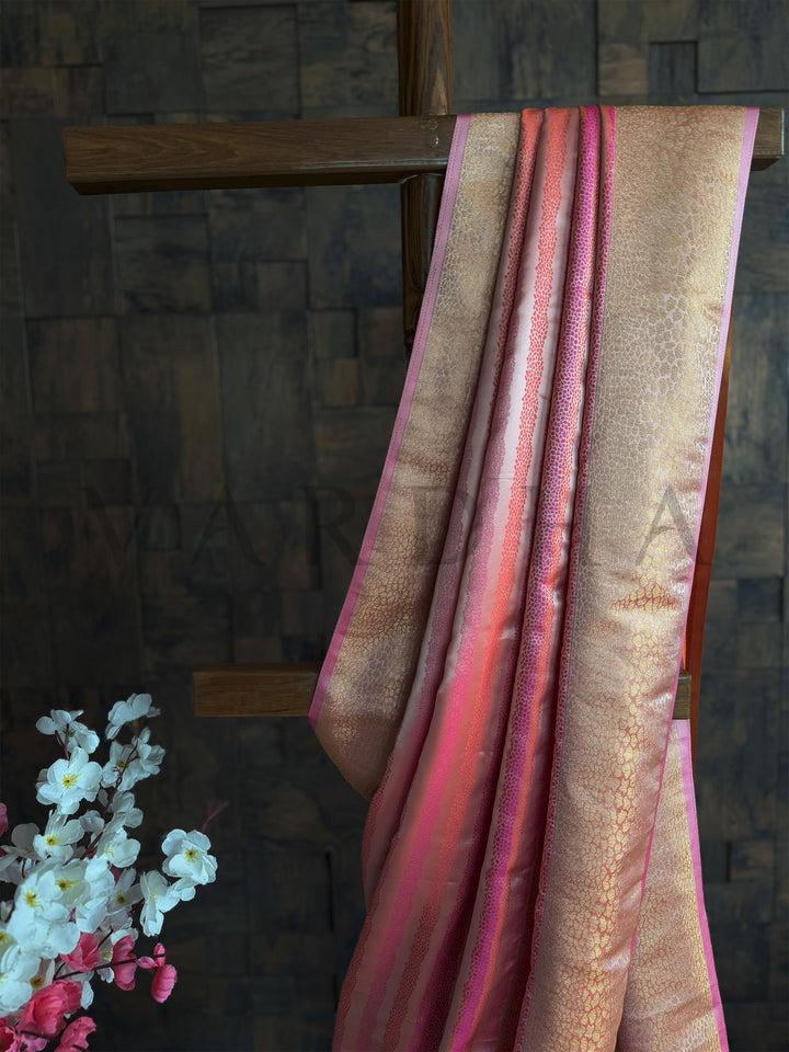 House of Vardha Tanchoi Silk Saree in Off White with Rich Satin Drape