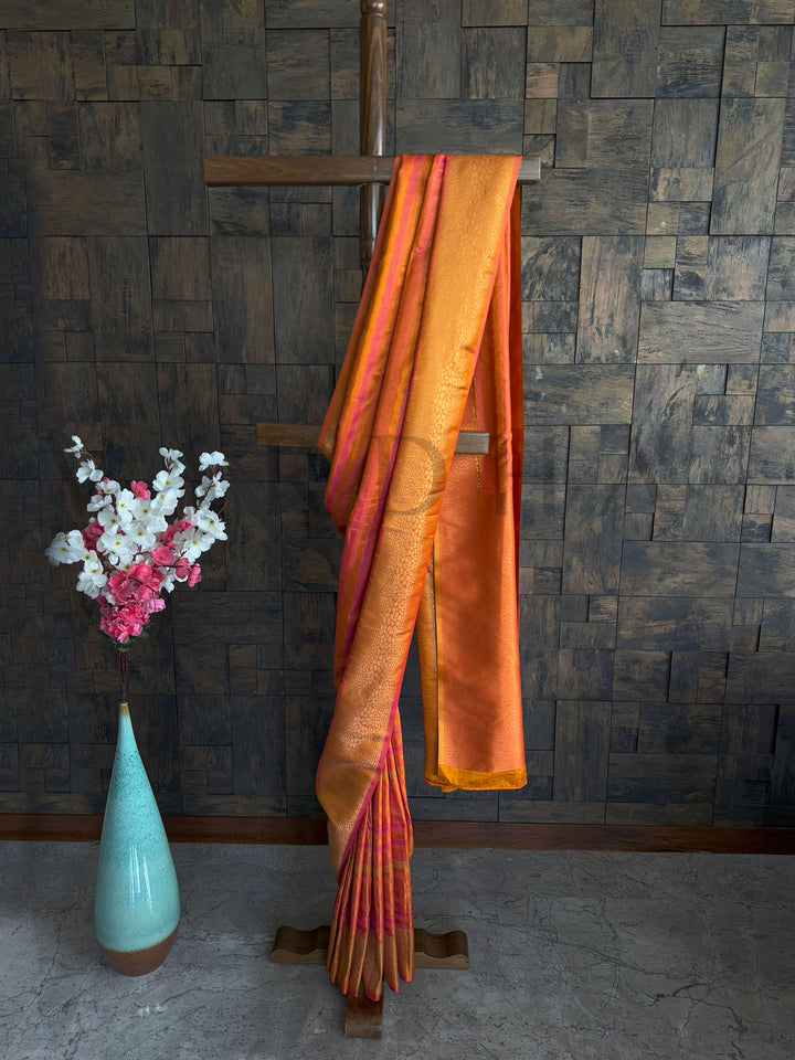 Yellow Tanchoi Silk Saree with Handwoven Brocade and Satin Base
Bright Yellow Saree with Intricate Thread Weaving – Festive Wear Silk