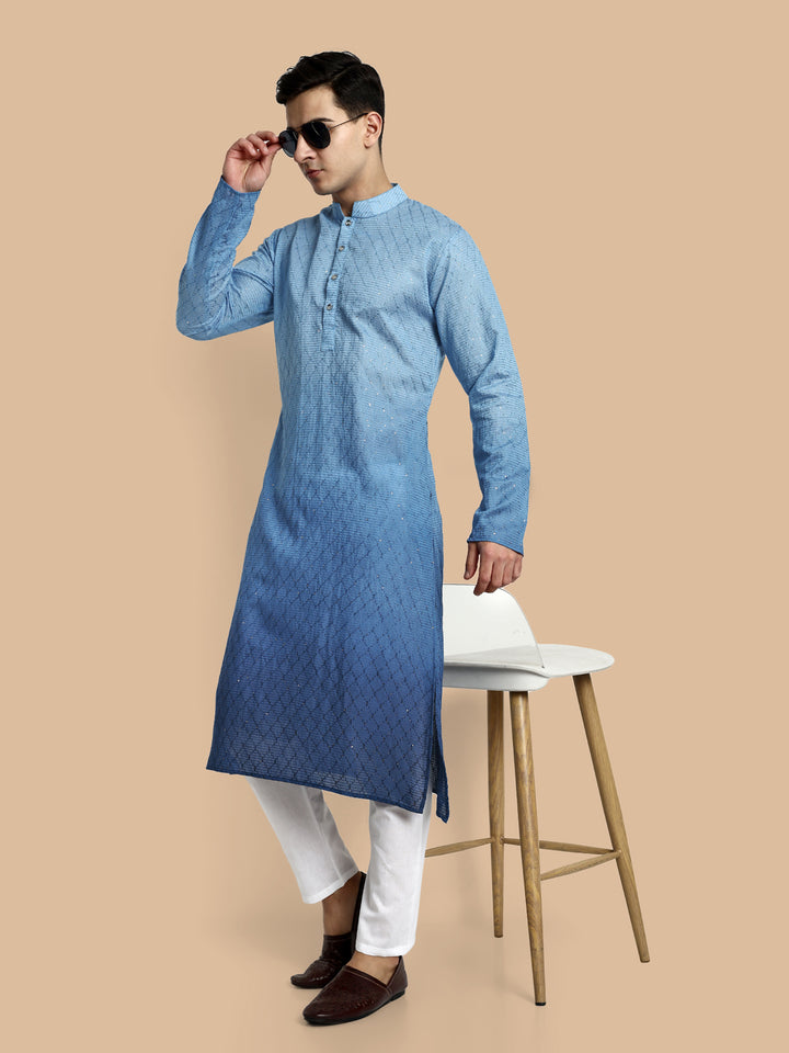 Elegant festive kurta for men in breathable cotton with handcrafted chikankari embroidery
