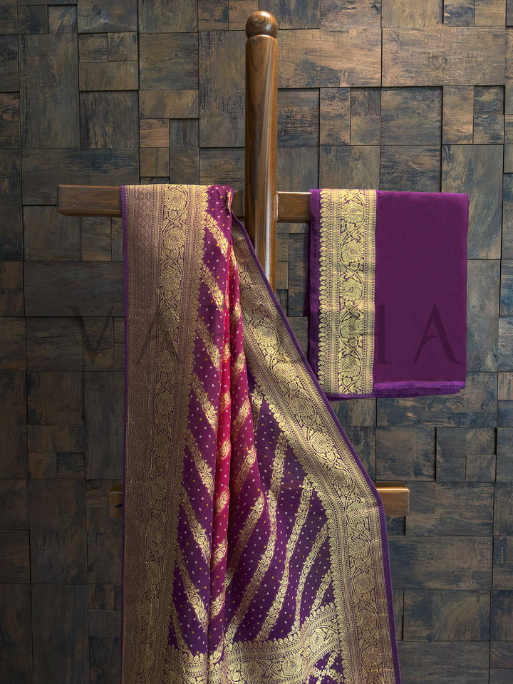 Pink Bandhani Feathersoft Georgette Saree with Gold Zari Weaving