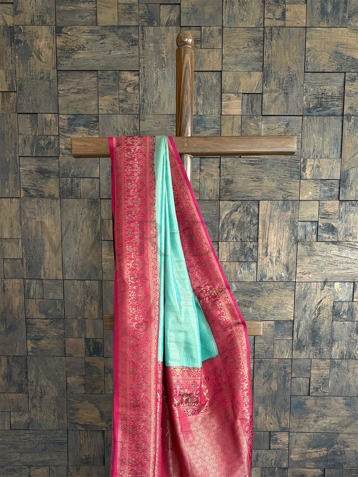 Seagreen-Rani Woven Kalamkari Tissue Silk Saree with Zari Work