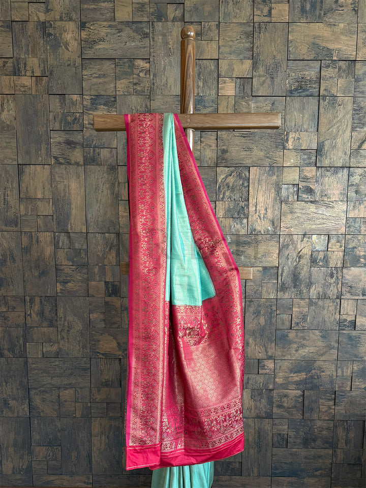 Seagreen-Rani Woven Kalamkari Tissue Silk Saree with Zari Work