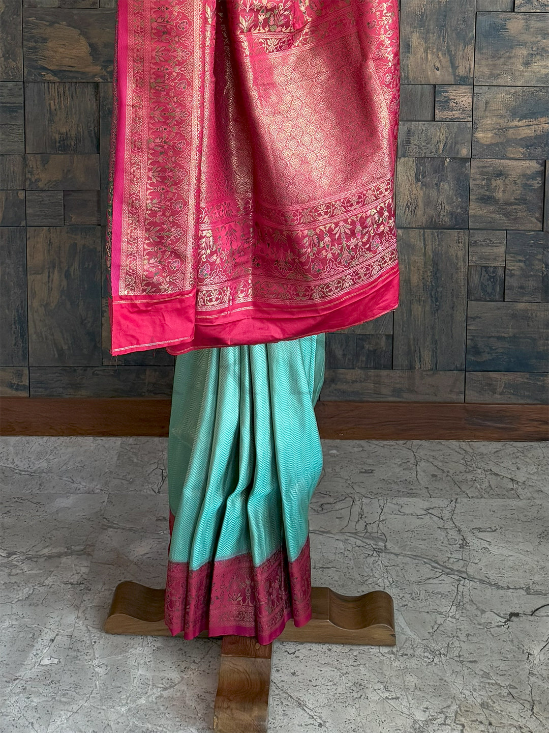 Seagreen-Rani Woven Kalamkari Tissue Silk Saree with Zari Work